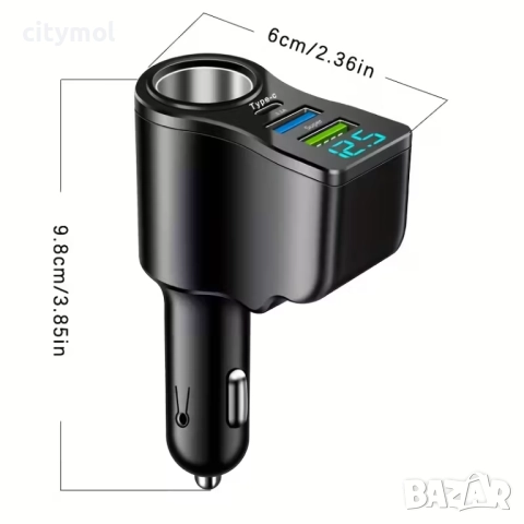 Разклонител на запалка  1 гнездо + 2 х USB + TYPE C + Волтметър, QC 3.0, снимка 5 - Зарядни за кола - 51980435