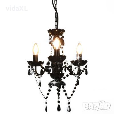 vidaXL Полилей с кристали, черен, кръгъл, 3 х Е14（SKU:281597