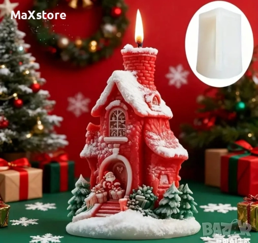 3D Голяма къща къщичка с дядо Коледа Силиконов молд за свещи гипс сапун смола , снимка 2 - Форми - 52005347