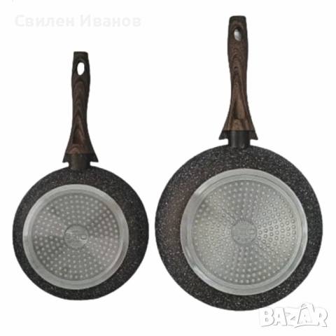 Комплект тигани 9Tnine-4419, 22/26см, Мраморно покритие, Кован алуминий, снимка 4 - Съдове за готвене - 51505561