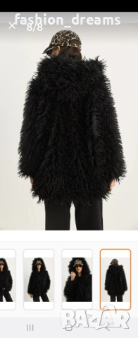 Черно екопалто с косъм, снимка 2 - Палта, манта - 53334287
