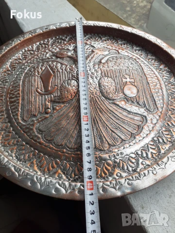 Голяма медна тава поднос с двуглав орел, снимка 7 - Антикварни и старинни предмети - 50999204