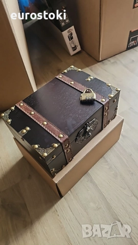 OZCHIN Дървена декоративна кутия за съкровища, винтидж кутия за съхранение с ключалка за домашен дек, снимка 8 - Други - 52471437