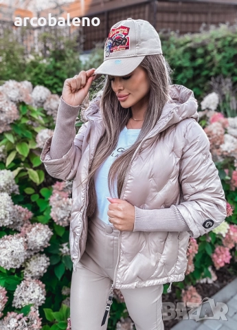 Ватирано дамско яке с качулка и декоративни ръкави, снимка 8 - Якета - 51782137