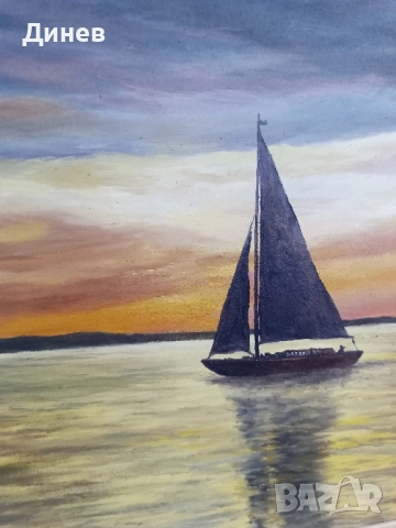 картина маслени боиВетроход при Залез, снимка 9 - Картини - 51966892