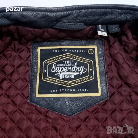 SUPERDRY 111740 Мъжко Кожено Яке с Подплата Кожа Състарен Ефект M-L, снимка 11 - Якета - 52976891