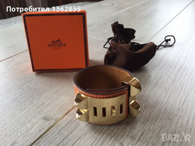 НОВА оранжева гривна от естествена кожа HERMES Paris Collier de Chien, снимка 8 - Гривни - 47129137