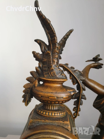 Франция 1800-те/50см-7кг стар френски каминен часовник/метална ЦАМ фигура-мрамор, снимка 10 - Антикварни и старинни предмети - 51476192