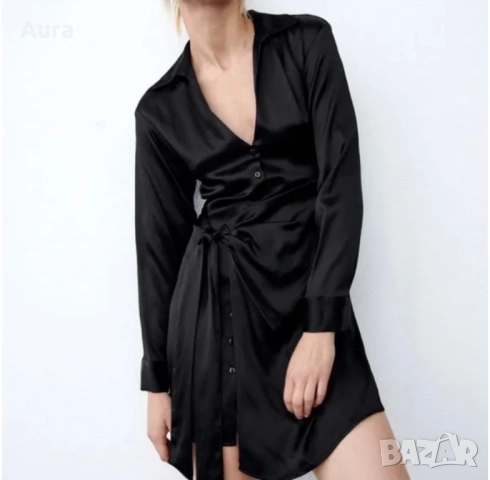 Black satin effect wrap mini dress Zara 