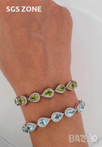 Сребърна гривна с естествен топаз или перидот от Тайланд