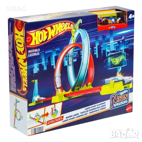 Hot Wheels Neon Speeders Laser Stunt Slamway с 1 превозно средство - Mattel S_1230388, снимка 3 - Коли, камиони, мотори, писти - 47977340