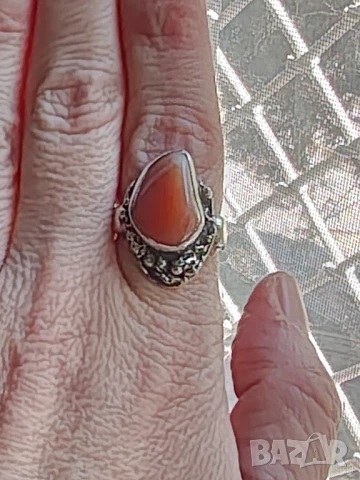 Авторска изработка масивен сребърен пръстен с карнеол, снимка 4 - Пръстени - 36523367