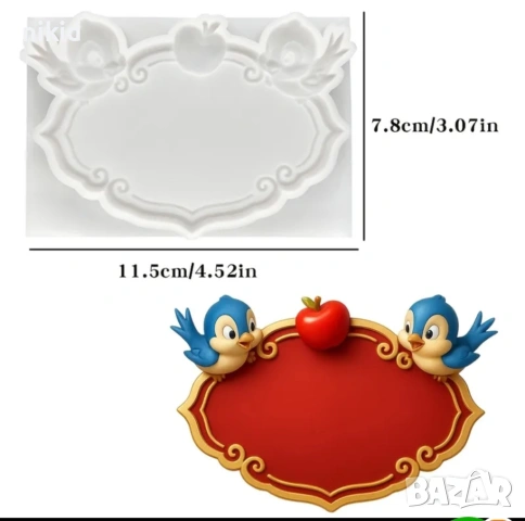Рамка с врабчета стил Дисни силиконов молд форма фондан гипс шоколад декор, снимка 2 - Форми - 53103767