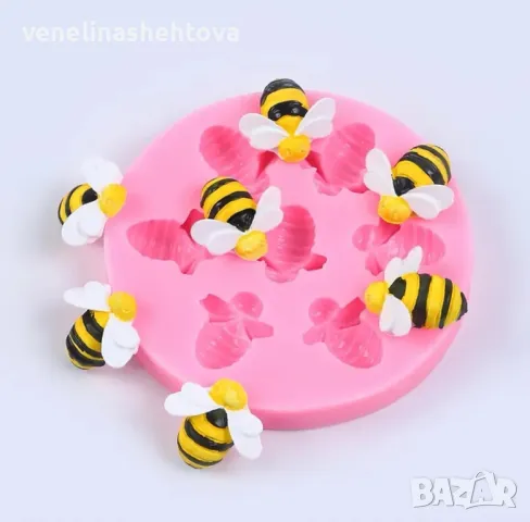 Комплект пчелички пчелна пита цветя Силиконов молд форма фондан за украса на торта шоколад , снимка 3 - Форми - 49998985