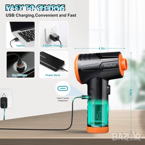 Hoofun електрически въздушен компресор 100000 об/мин 7600mAh, снимка 2 - Компресори - 52402727