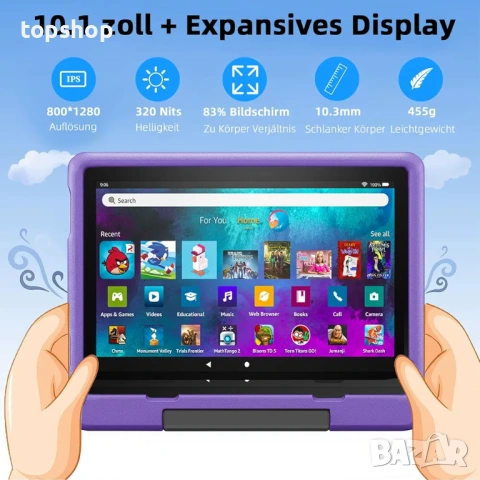 Детски таблет DUODUOGO 10 инча със 128GB памет, 8gb рам удароустойчив калъф и чанта ​ ​l, снимка 3 - Таблети - 53394898