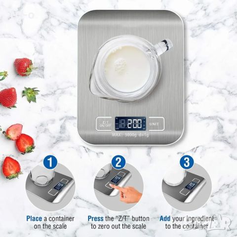 5 кг Прецизна компактна кухненска електронна везна от неръждаема стомана за претегляне за храна и др, снимка 4 - Други - 45324300