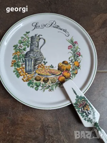 френско порцеланово плато за торта със шпатула Natures Mortes  7/1