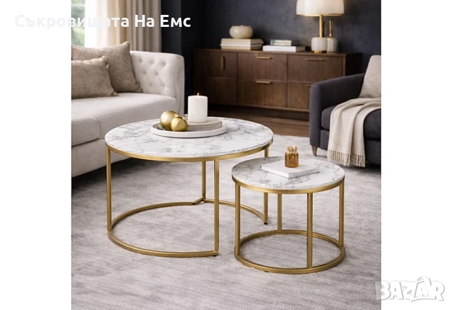 Комплект 2броя Холни маси Дион/ Dion Ефект бял мрамор Комплект 2броя Холни маси Дион, снимка 4 - Маси - 53714594