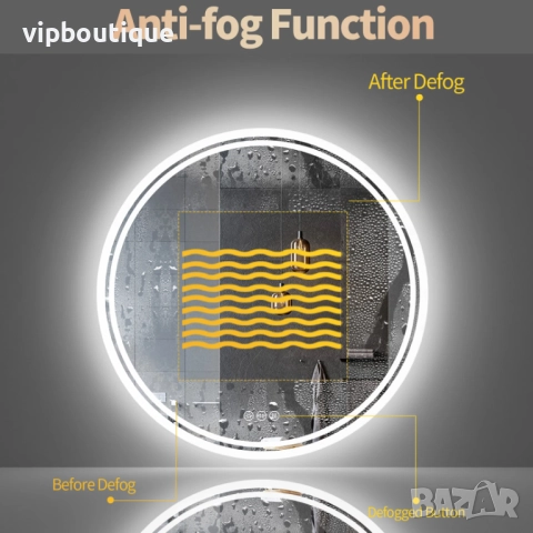 Огледало за баня с 3-цветно LED осветление и нагревател 60 см. / Ф60, снимка 8 - Огледала - 52217458