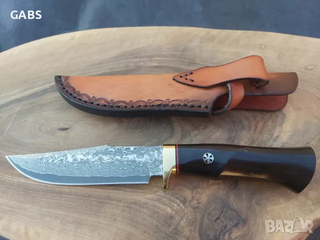 Ловен нож дамаска стомана с кожена кания,LN413, снимка 4 - Ножове - 49492822