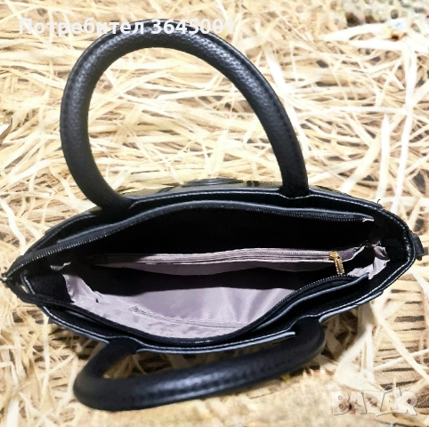 Стилна черна дамска чанта от изкуствена кожа с цип . НОВА , снимка 6 - Чанти - 52913306