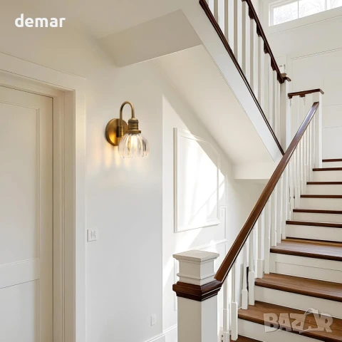 Стенна лампа JIMUBEAM Vintage Gooseneck с прозрачен стъклен абажур тип лале, снимка 5 - Лампи за стена - 50591230