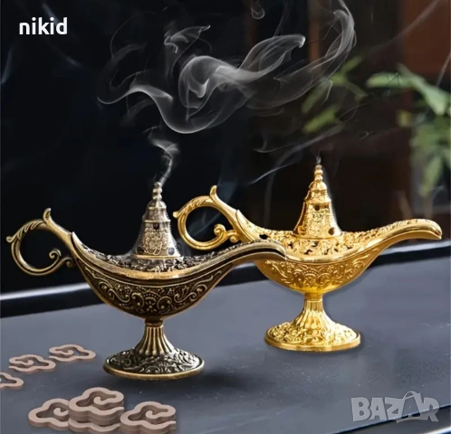 метална Вълшебна лампа на дух Джин от Аладин и вълшебната лампа сувенир чайник  за тамян, снимка 5 - Други - 27333390