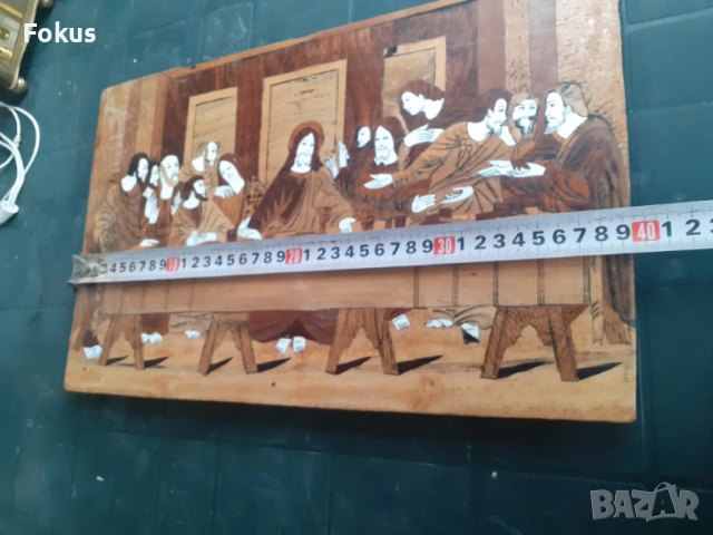 Тайната вечеря уникална стара икона ситарзии от дърво и кост, снимка 5 - Антикварни и старинни предмети - 53279592