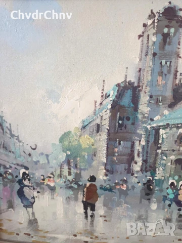 77х47см/абстрактна картина масло върху платно/градски пейзаж-пролет/барокова дървена рамка, снимка 2 - Картини - 50942604