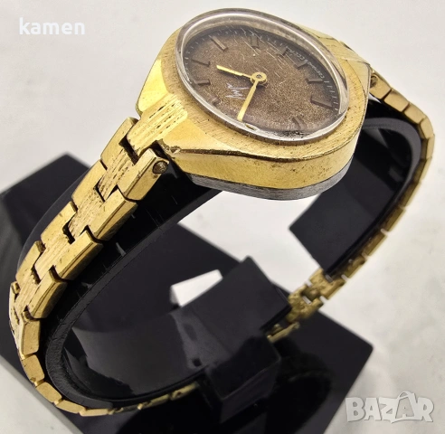 Винтидж съветски дамски часовник LUCH - кал. 1800 - позлатен - текстуриран кафяв циферблат, снимка 6 - Други ценни предмети - 53658406