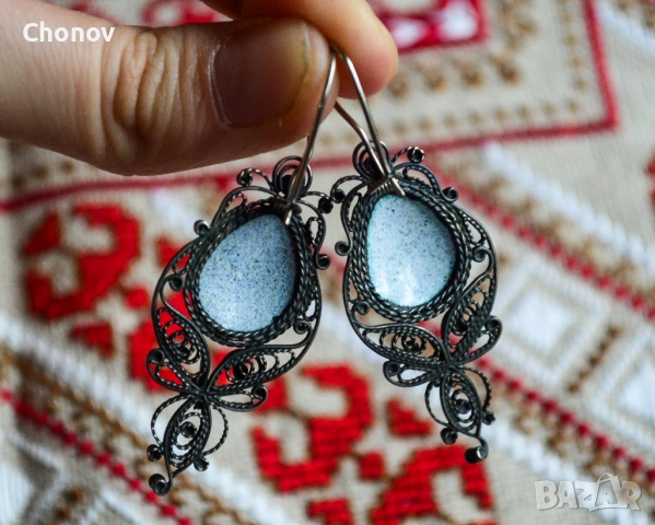 Стари Съветски порцеланови обеци от мелхиор, снимка 5 - Антикварни и старинни предмети - 53282080