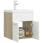 Шкаф за баня с вградена мивка, бяло и дъб сонома, ПДЧ, снимка 8