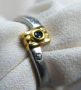 Сребърен пръстен с позлата,природен сапфир и топази, снимка 1 - Пръстени - 45671351