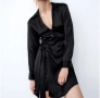 Black satin effect wrap mini dress Zara , снимка 1