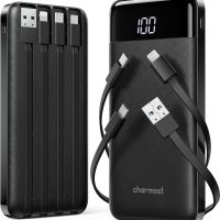 Charmast Power Bank с вградени кабели 2 броя, 10000mAh USB C батерия 6 изхода 3 входа, снимка 1 - Външни батерии - 46010184