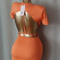 S Еластична къса рокля в  оранжево , снимка 6 - Рокли - 45489827