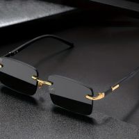 Мъжки черни слънчеви очила без рамки, ретро квадратни слънчеви очила със стилен дизайн, снимка 7 - Слънчеви и диоптрични очила - 45408716