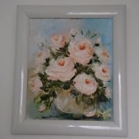 Маслена картина -Бели рози , снимка 1 - Картини - 45340237