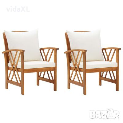 vidaXL Градински столове с възглавници, 2 бр, акациево дърво масив, снимка 1