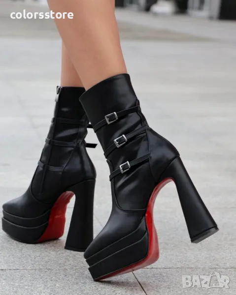 Боти на ток - черна кожа - YSV3, снимка 1