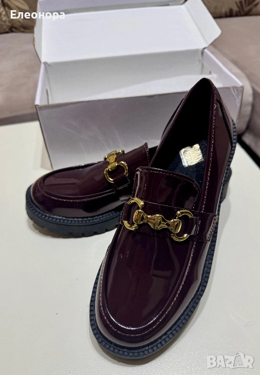 Дамски Елегантни Винени Мокасини, снимка 1