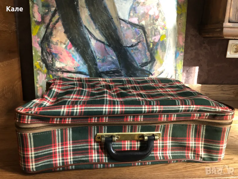 Старинен куфар 70те текстилен с цип, снимка 1