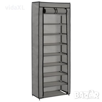 vidaXL Шкаф за обувки с покривало, сив, 57x29x162 см, плат(SKU:282432, снимка 1