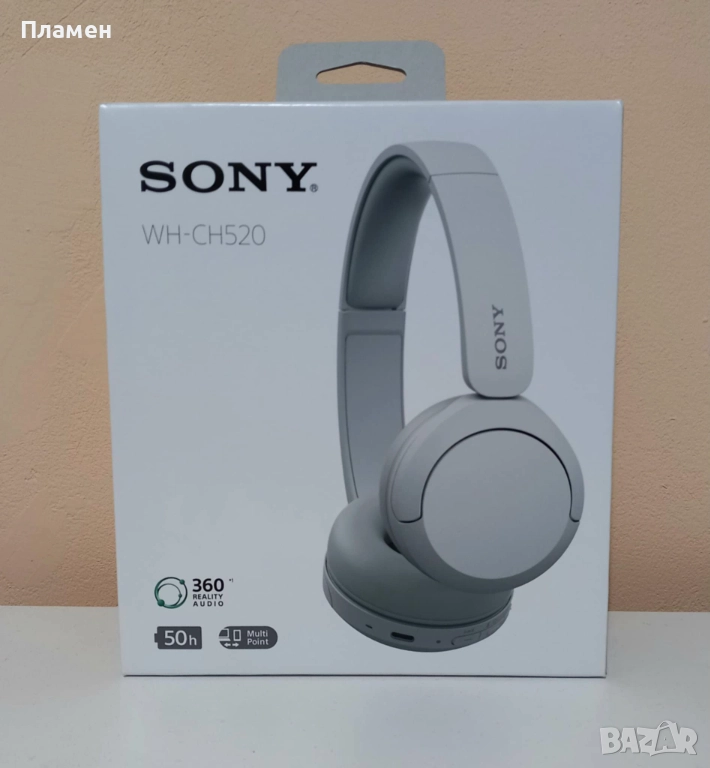 Безжични слушалки Sony - WH-CH520, Бели, снимка 1