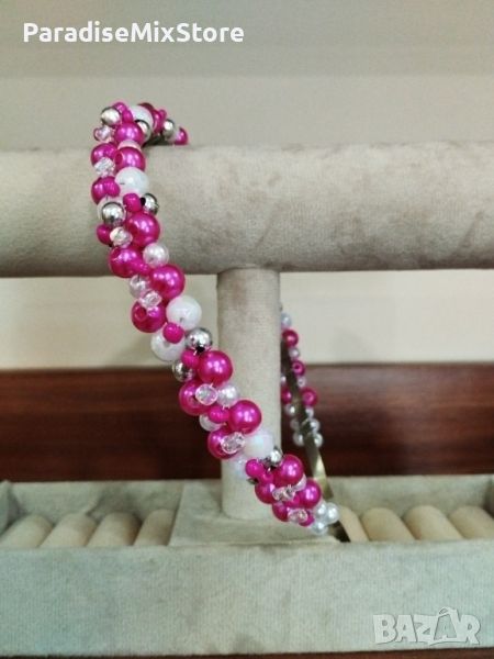 Ръчно изработена диадема от перли,мъниста,стъклени кристали в розовата гама, снимка 1