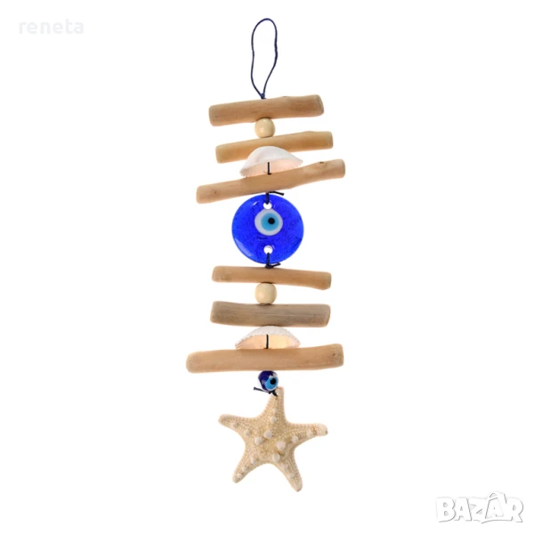 Висулка с морска звезда, За окачване, Дърво/раковини, 22 см, снимка 1