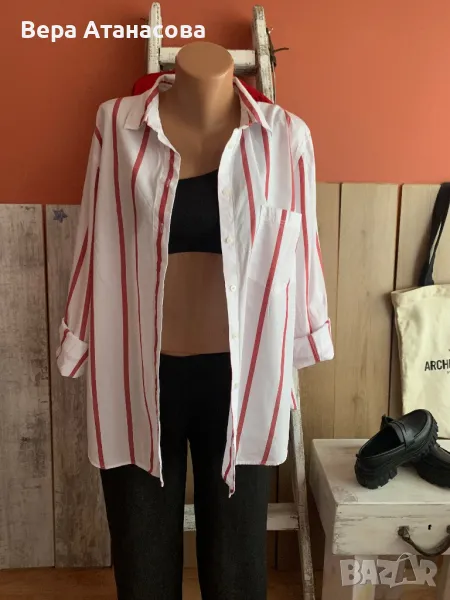 ♥️🤍♥️ Oversized риза на райета H&M🌺, снимка 1