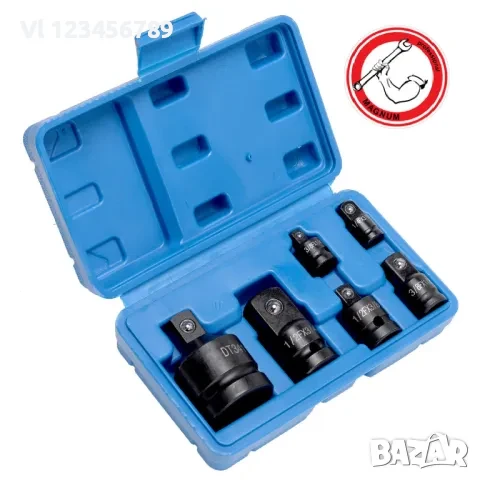 Преходници, адаптори , 1/ 2 '', 3/ 8 '', 1/ 4 '', усилени ударни комплект, 6 бр, черен, снимка 1