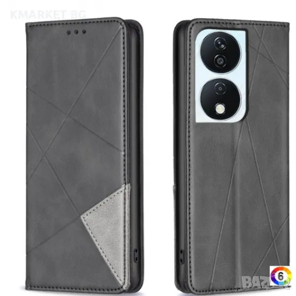 Honor X7b Rhombus Texture Magnetic Wallet Кожен Калъф и Протектор, снимка 1